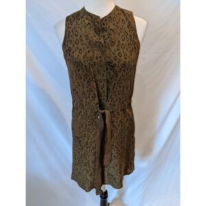 Madewell Silk Blend Animal‎ Print Sleeveless Collared Shirt Dress Olive Black